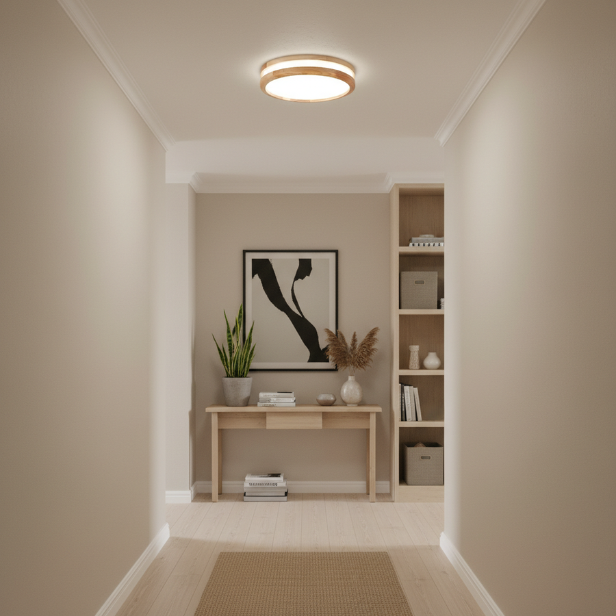 Plafonnier LED Rond En Bois