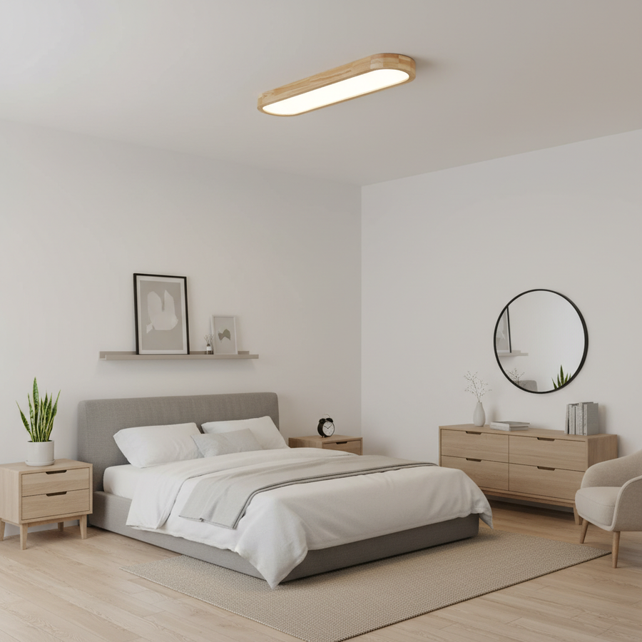 Long Plafonnier LED En Bois