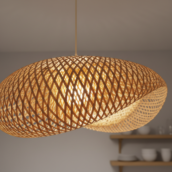 Plafonnier Style Bambou/Rotin — détail
