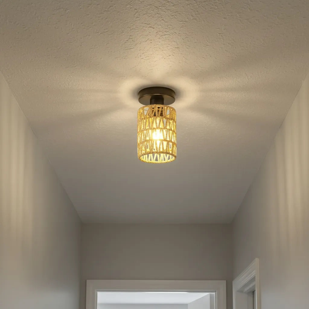 Petit Plafonnier En Rotin